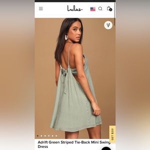 Adrift Green Striped Tie-Back Mini Swing Dress